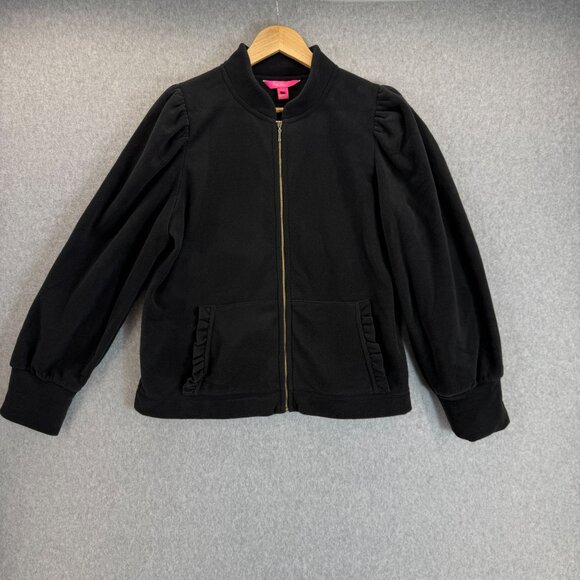 Lilly Pulitzer Size Large Cabello Fleece Jacket Sweater Black Full Zip Pockets - Picture 1 of 9
